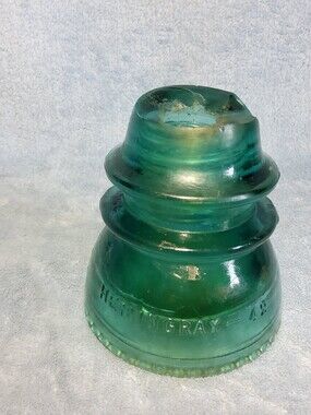 Vintage Hemingray 42 Aqua Glass Insulator Round Drip Base USA ***BROKEN***